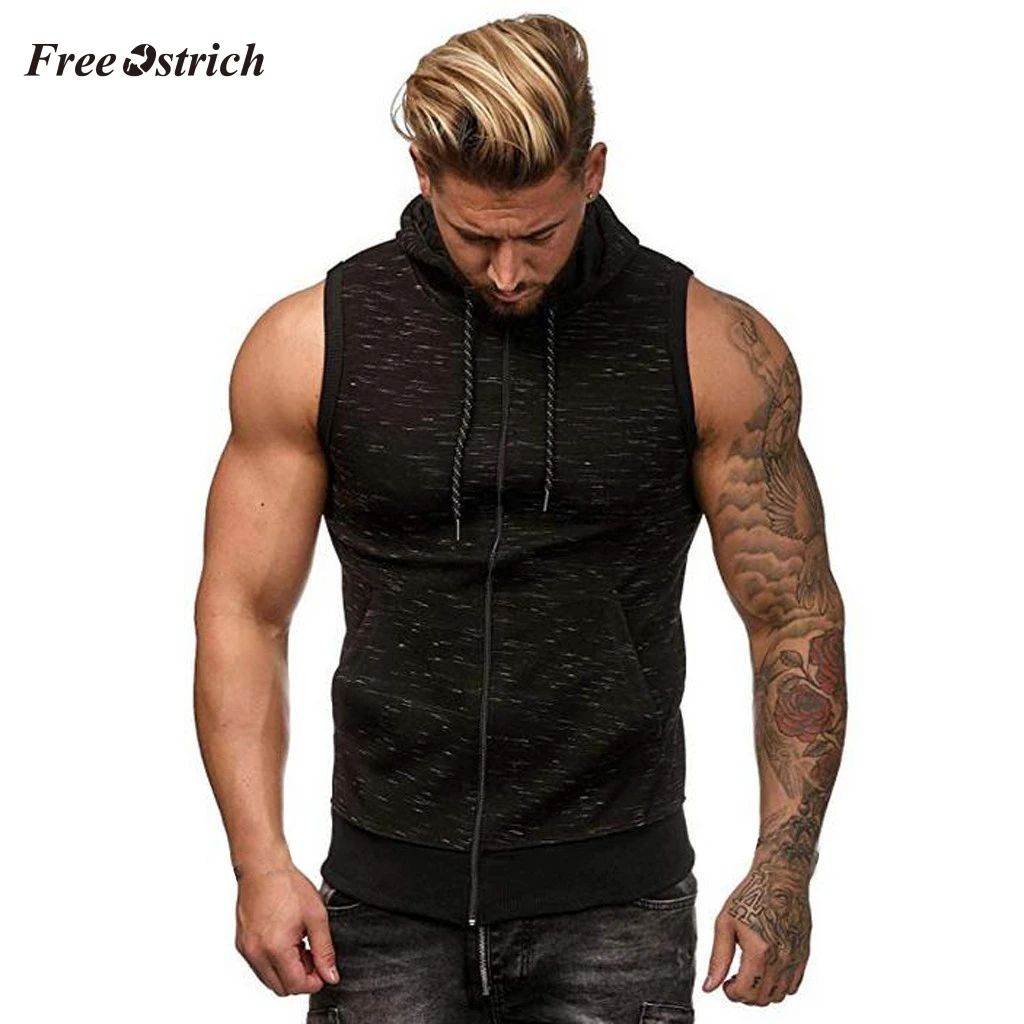 Бесплатная Страусиная мужская жилетка спортивная без рукавов топы на молнии с