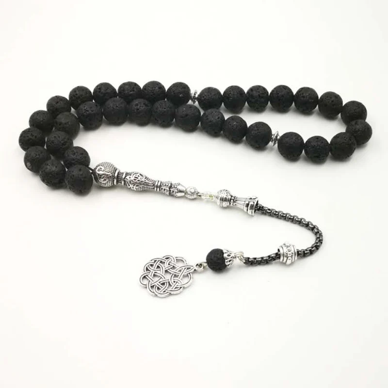 Tarbizna style Мужские Tasbih 33 бусины черные натуральные вулканического происхождения браслеты из камней - Окраска металла: Tarbizna style