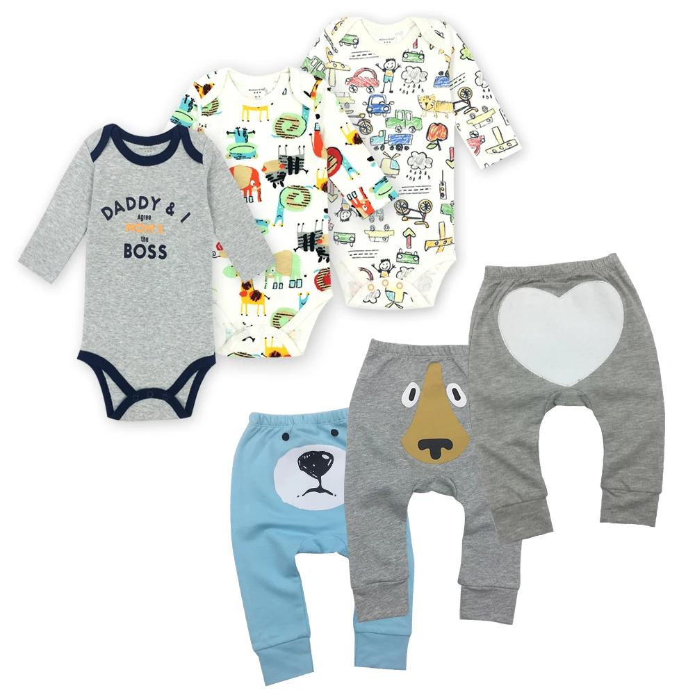 6 шт./лот одежда для маленьких мальчиков Комплекты летней детской одежды костюм: