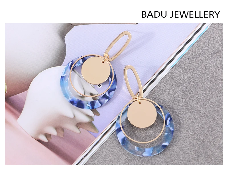 Badu большие круглые акриловые панельные серьги для женщин корейский милый стиль богемные серьги уксусная кислота модные ювелирные изделия подарок для вечерние