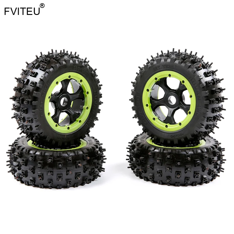 

FVITEU Rubber Snow Wheel Nails Tires Set for 1/5 Rovan LT TRUCK SLT/BAJA 4WD losi 5ive-T king motor X2