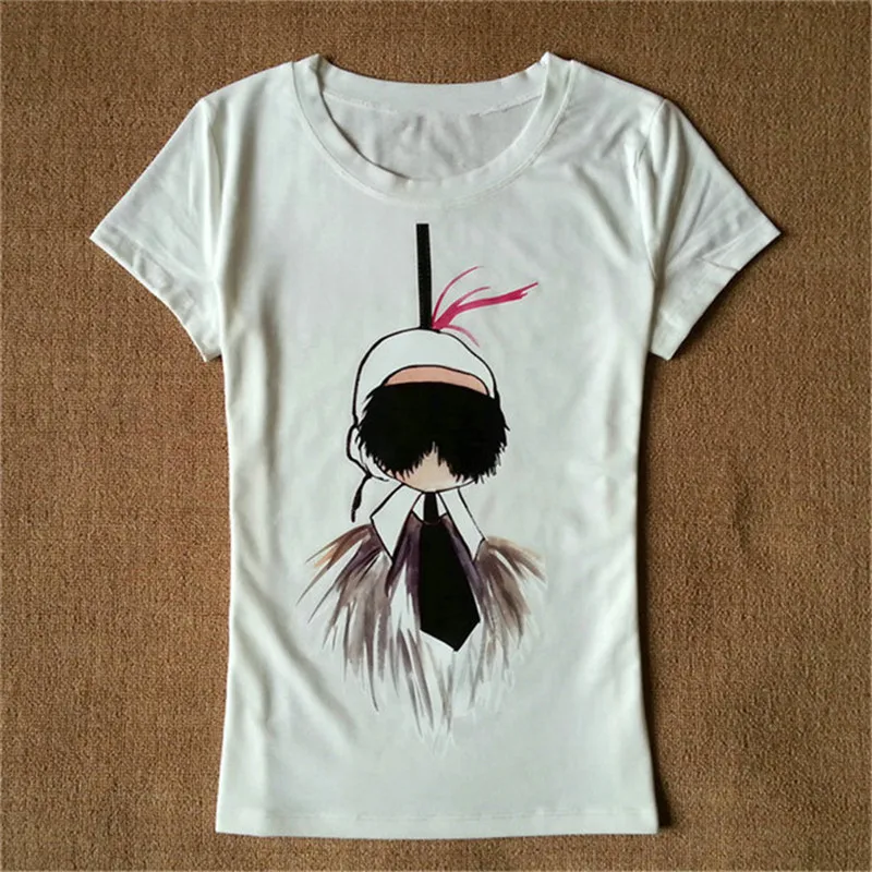 Хлопковая футболка женские модные топы с принтом героями мультфильмов летний