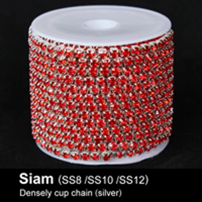 10 метров/рулон подполковник топаз хрустальные цепи SS6/SS8/SS10/SS12 плотно серебряный Кубок Сеть для одежды - Цвет: Siam