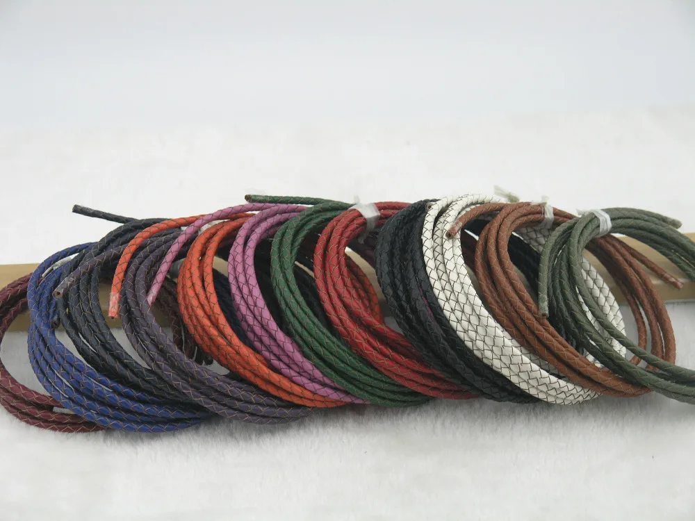 

15 Colors Available--2 Yds 4.0mm Round Bolo Braided Real Leather Cord For Jewelry Beading Craft--LCB40