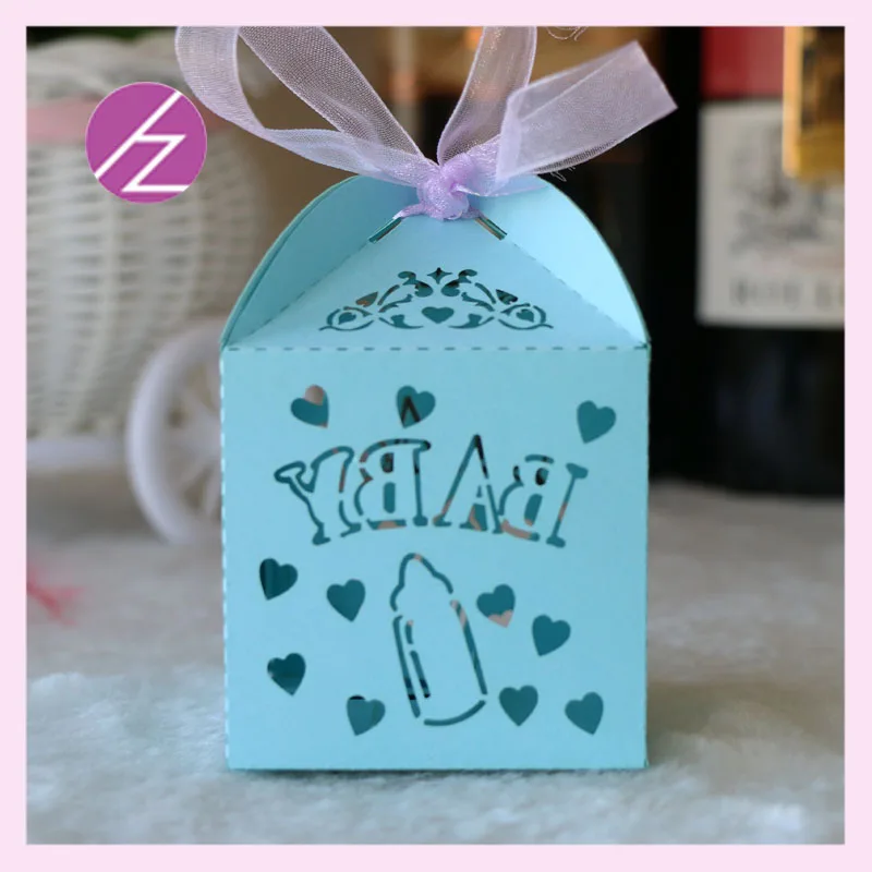 

50Pcs/Lot Laser Cut Carved Feeding-Bottle Pattern Baby Shower Favor Box Birthday Party Decorations Candy Gift Box