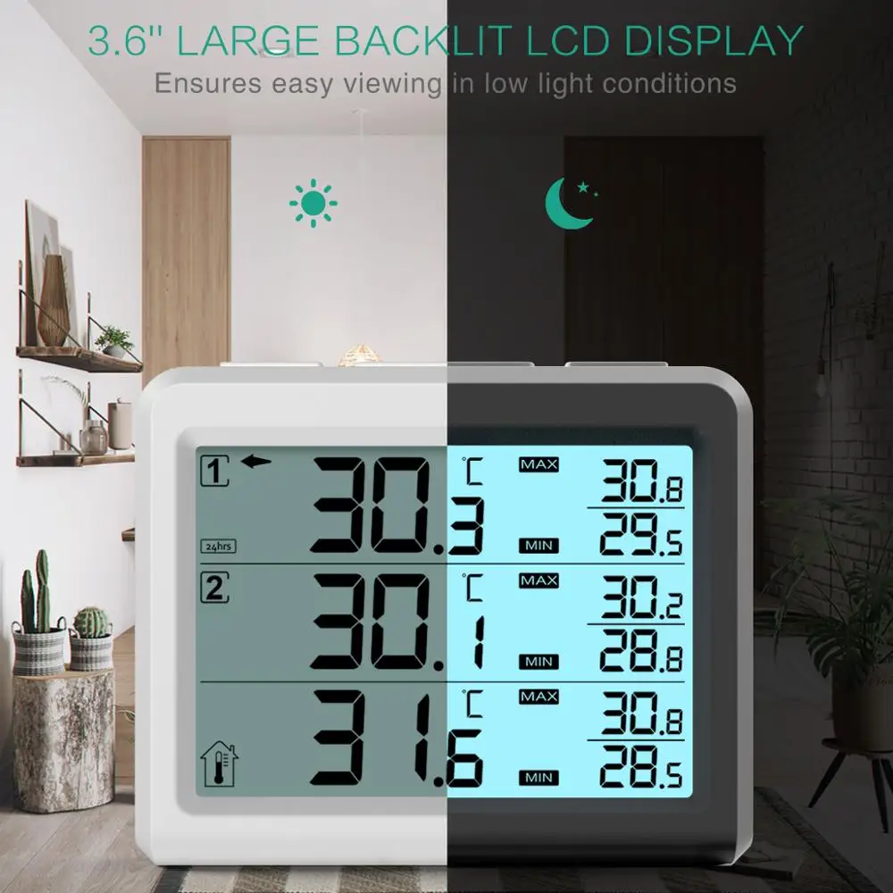 ORIA Refrigerator Digital Thermometer Wireless Freezer Audible Alarm Household Indoor Outdoor Temperature Backlight | Дом и сад