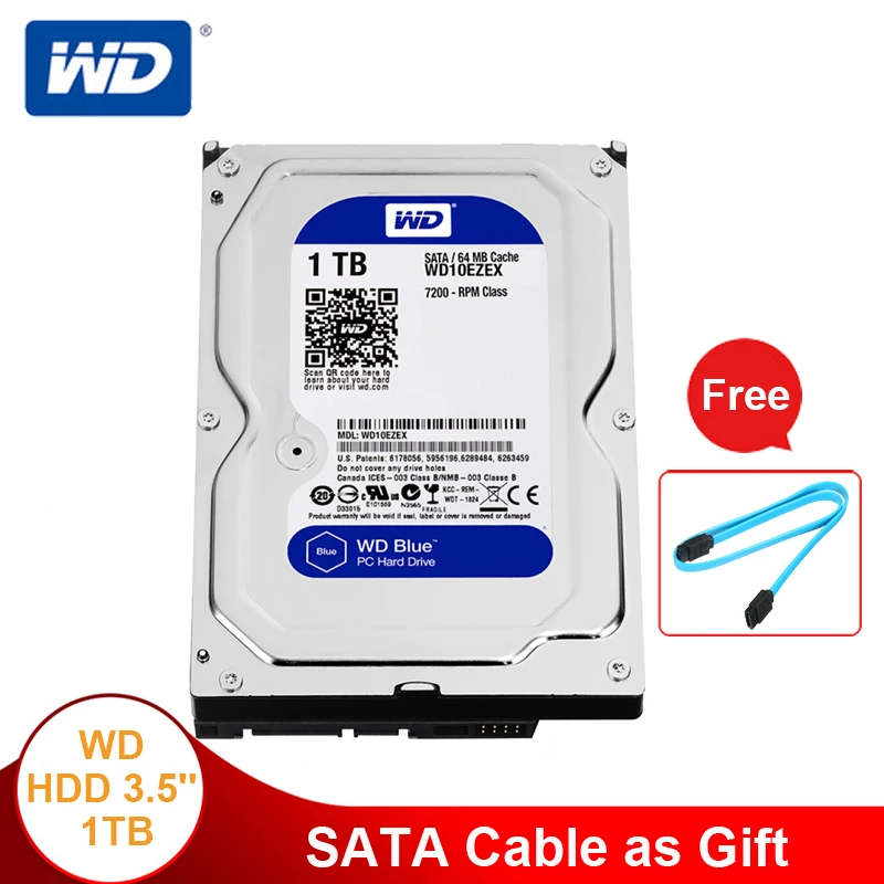 Синий Жесткий диск Western Digital 1 ТБ жесткий для настольного ПК внутренний SATA 3 5 дюйма