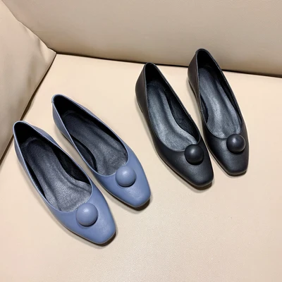 2019 г. Весенне-осенние туфли на плоской подошве с квадратным носком круглым