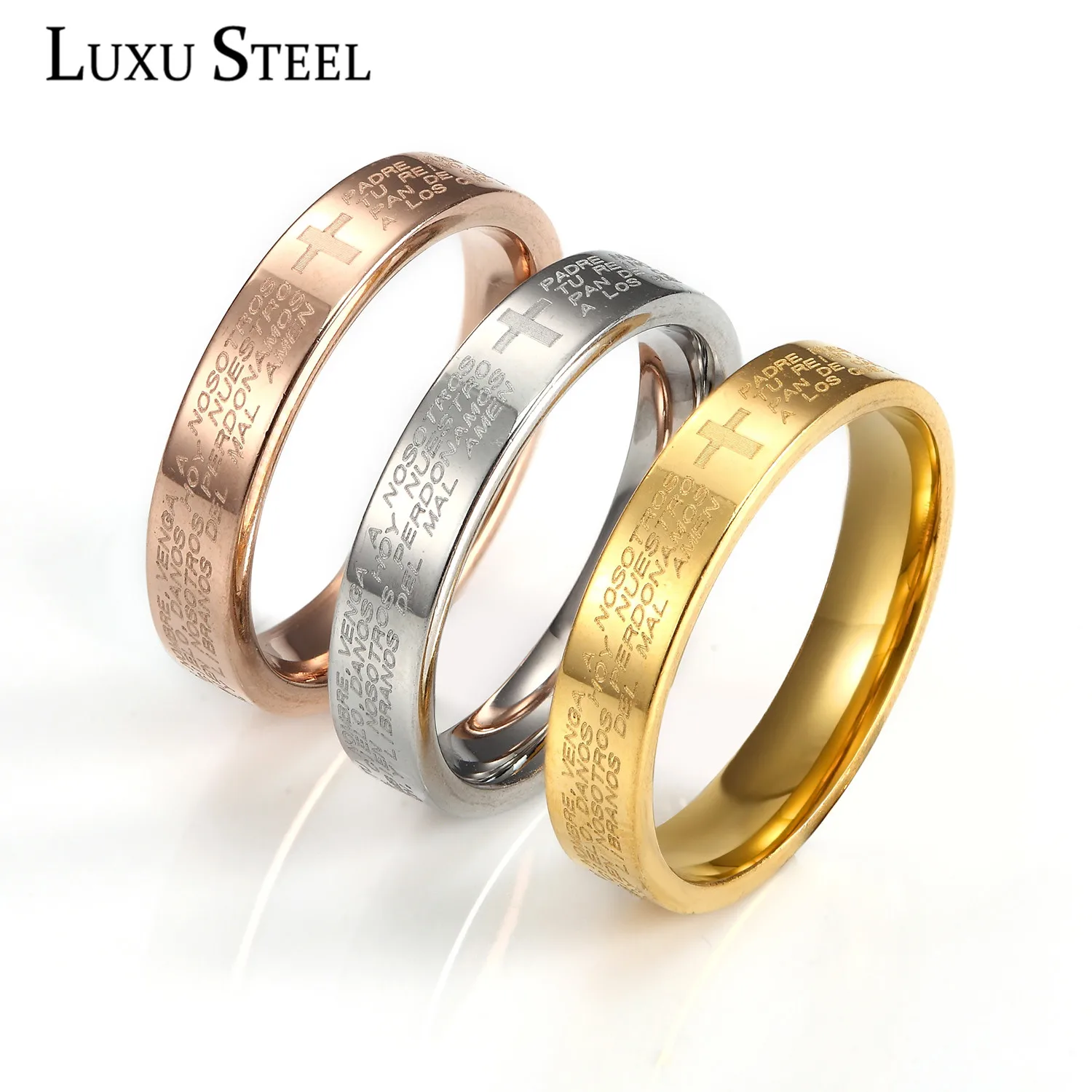 LUXUSTEEL 3 шт./лот религиозные кольца из нержавеющей стали для женщин и мужчин разные