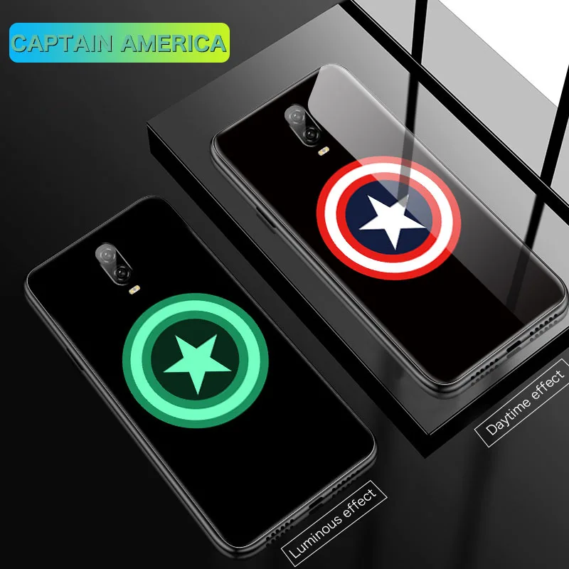 Captain America Чудо-яд Железный человек светящийся стеклянный чехол для телефона для Oneplus 7T 7TPro 7 7Pro 6 6T 5 5T Мстители Капитан Америка чехол - Цвет: Captain America