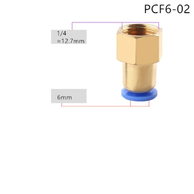 PCF6-02 PCF воздушный фитинг 4 6 8 10 12 мм шланговая трубка 1/" 3/8" 1/" BSP 1/4" Женский латунный пневматический, с резьбой соединитель Быстрый Соединительный фитинг - Цвет: PCF6-02