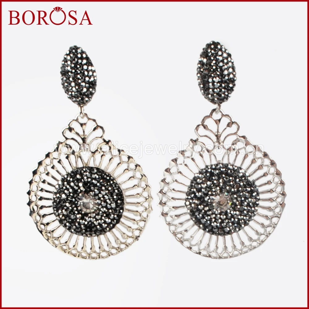

BOROSA New Druzy Drop Earrings for Women, Rhinestone Paved Gems Bead Carved Drop Crystal Dangle Earrings Jewelry Earrings JAB773