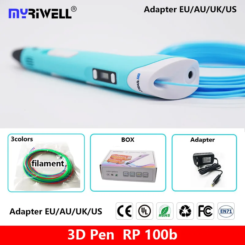only blue pen Myriwell 3D Ручка 3d печать Ручка с экран дисплея Дети День рождения presentfree 200 м ABS/PLA нити отправить в течение 24 часов - Цвет: only blue pen