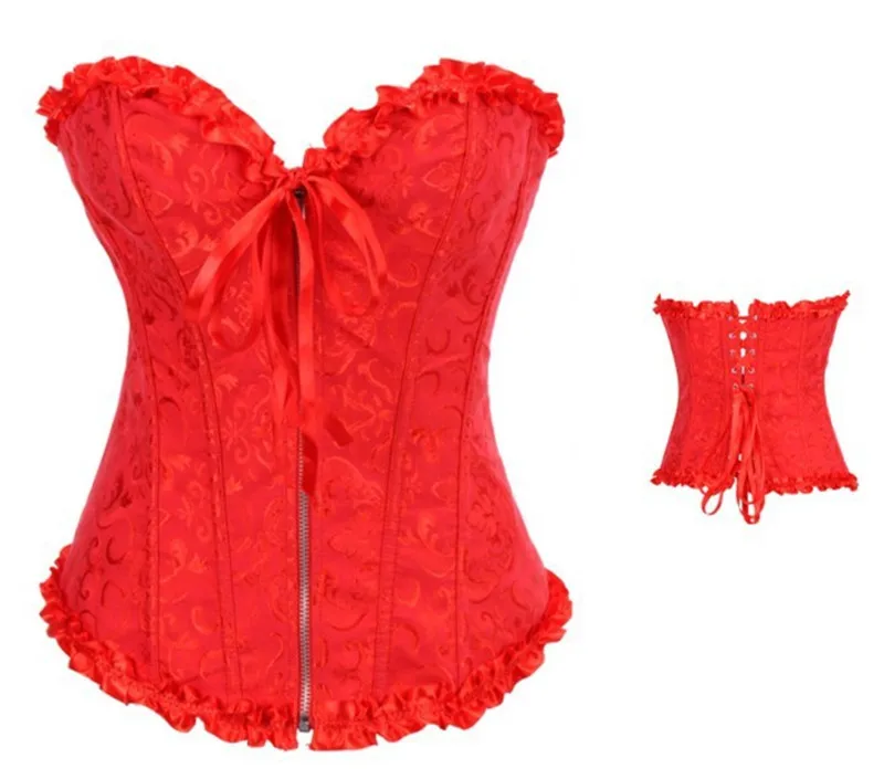 2550red Sapubonva, корсеты и бюстье, топы, сексуальные, для женщин, зеленый, белый, черный, белый, парчовый корсет, на молнии, винтажный стиль, корсеты для женщин - Цвет: 2550red