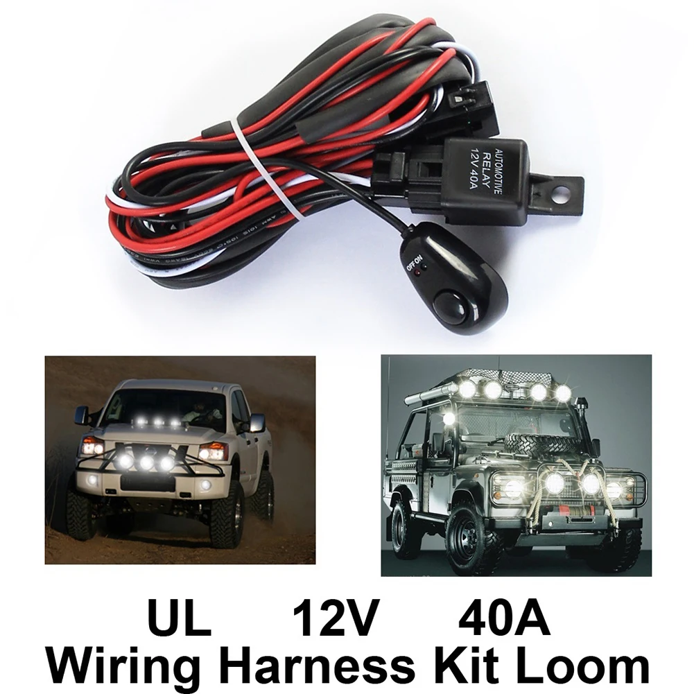 

Car Cable Wiring Harness Kit Loom For LED Work Driving Light Bar Relay Switch With Fuse Relay Flash Control Line Group Switch