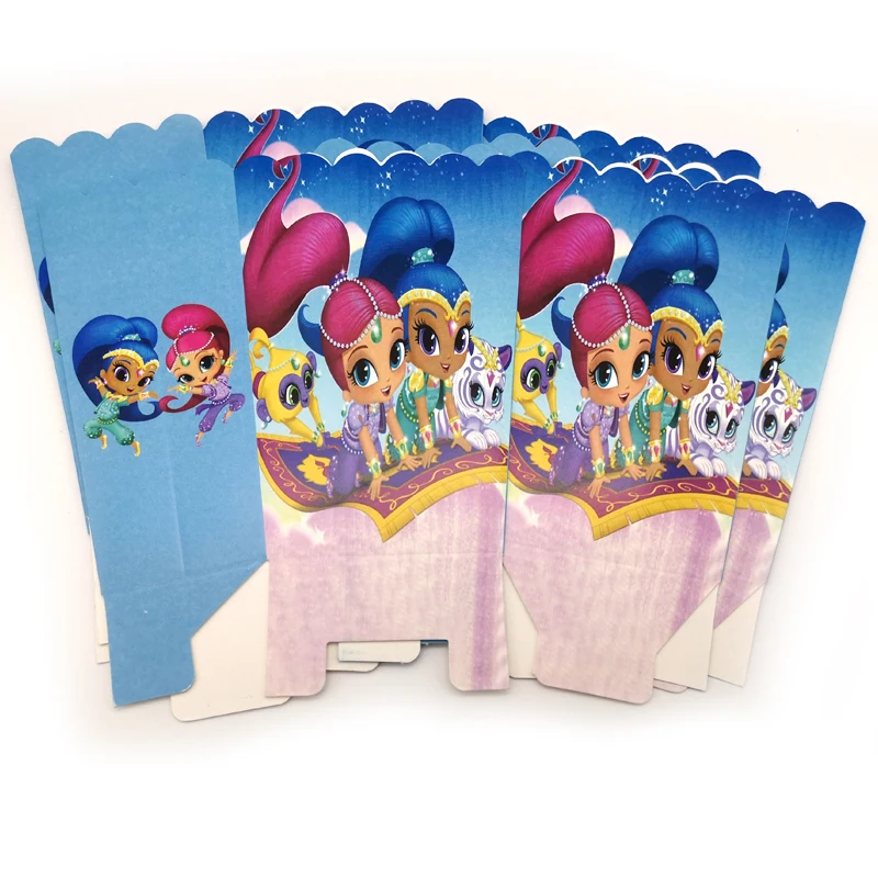 

6pcs/lot Kids Girls Favors Shimmer and Shine Theme Popcorn Cups Baby Shower Party Decorate Paperboard Gifts Boxes Birthday Party