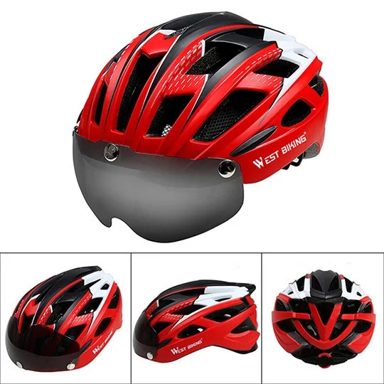 Red White West Biking велосипедный шлем солнцезащитные очки велосипедные очки линзы цельно формованные Мужские Женские 57~ 62 см горный шоссейный велосипедный шлем - Цвет: Red White