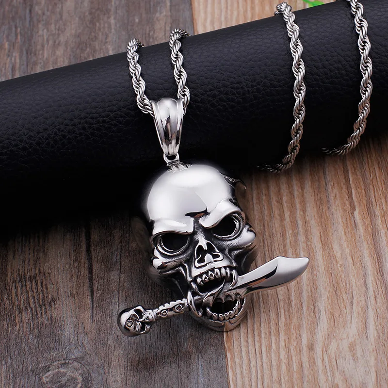 New Arrival Men's Hiphop Rocker Skull Pendant Necklace Jewelry Stainless Steel Cool Skeleton Necklaces & Pendants | Украшения и