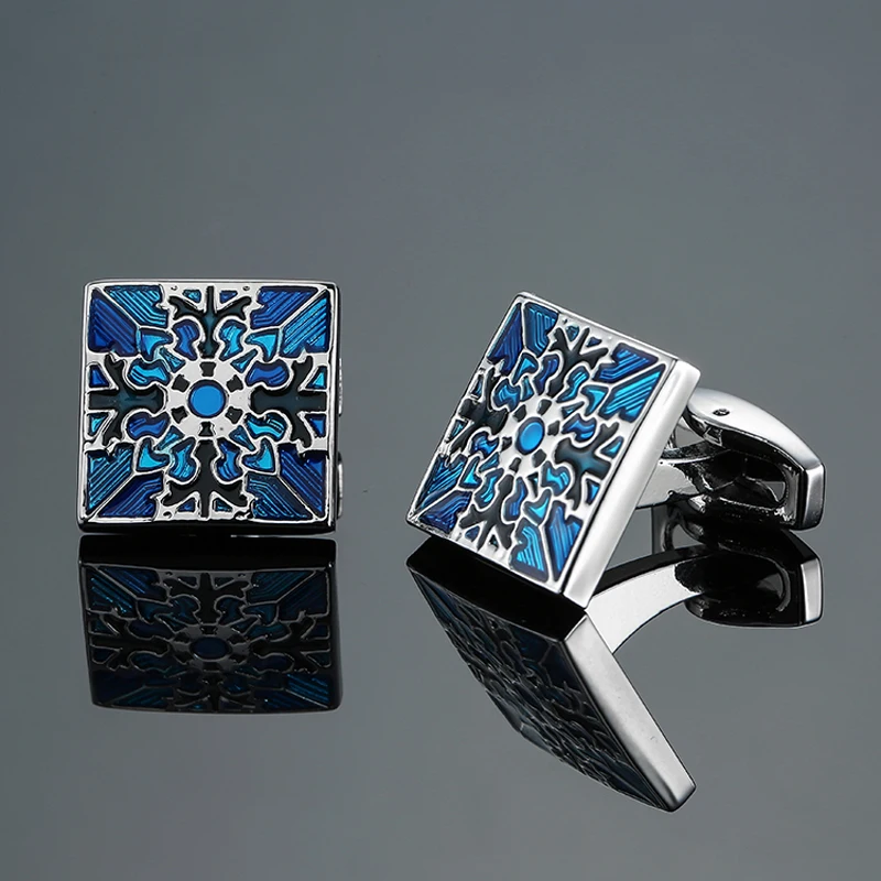 

DY The new high-grade luxury brand design square blue floral Cufflinks fashion Men's French shirt Cufflink free shipping
