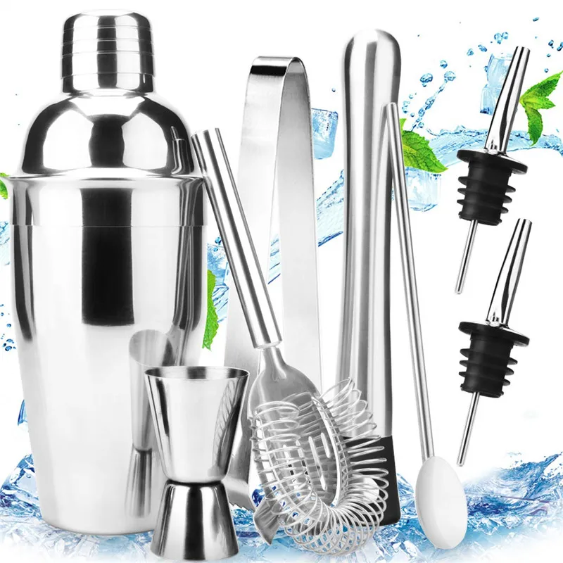 18 унц. Stainless8Pcs сталь коктейль барный шейкер набор Инструменты с мартини смеситель двойной коктейль мерный стаканчик Professional бар интимные аксессуары