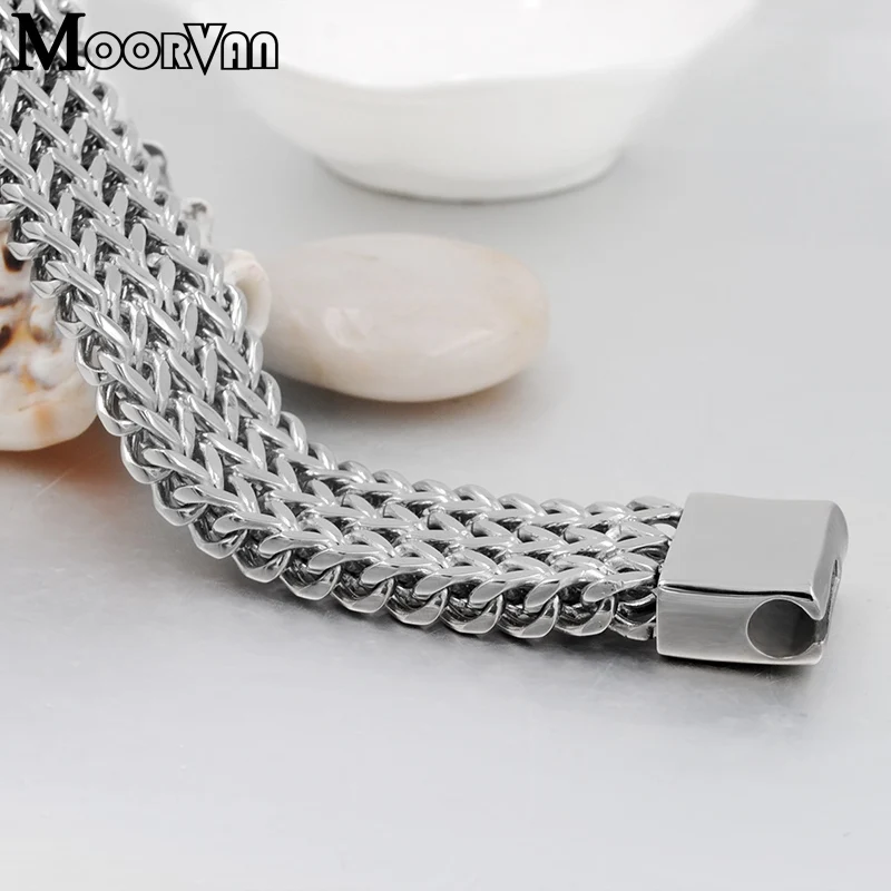 Moorvan мужской из нержавеющей стали-модный браслет из цепочки плоский тяжелый 19 мм широкий ювелирные изделия день рождения для папы, ее подарок бойфренда