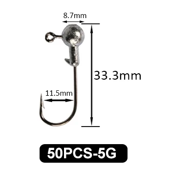 Goture 50 шт./пакет Jig Head бронзовых морских рыболовных крючков 1g 1,5 2Г сети 3,5g 5g 7g 10g 14 г, 20 г, джиг крюк для Мягкая приманка рыболовные принадлежности - Цвет: 50pcs 5g