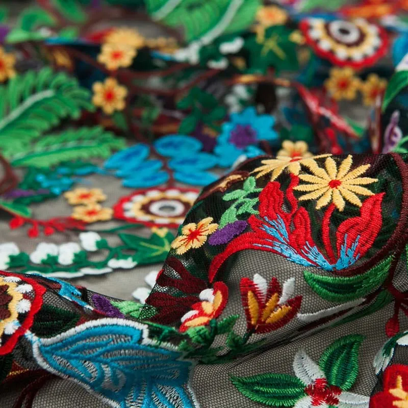 1 ярд модная черная сетчатая ткань от кутюр сексуальная вышивка цветная