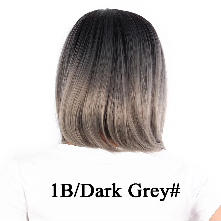 1B Dark grey Leeons Афро-американский боб парики короткие прямые парики для женщин парик Длина плеча термостойкие синтетические черные коричневые волосы - Цвет: 1B Dark grey