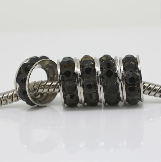 

Wholesale10mm Black Crystal Rondelle Spacer Big Hole European Beads Fit Charm Bracelet