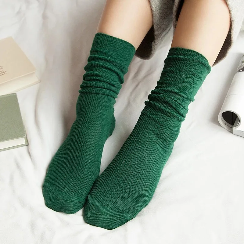 grass green Высокие зимние осенние удобные женские носки для девочек одноцветная пачка носков носки DSM - Цвет: grass green