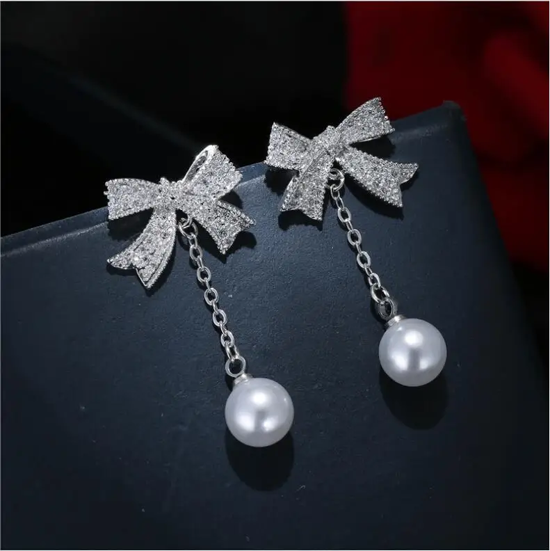 LZX новые серьги в форме банта с искусственным жемчугом для женщин и девочек белый