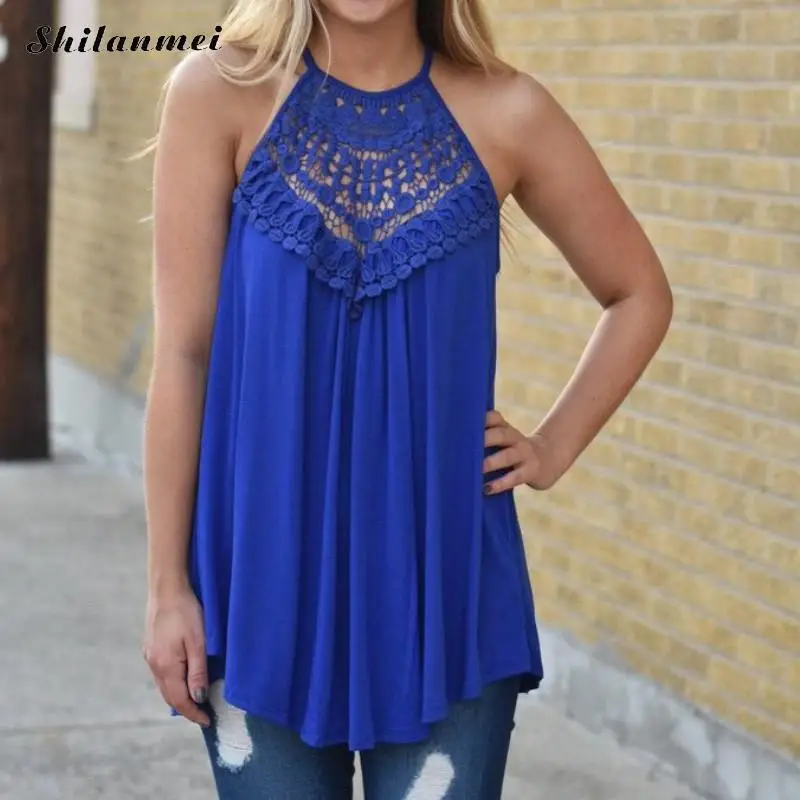 2018 летние Для женщин футболка повседневные без рукавов Hollow Лоскутная Femme Твердые