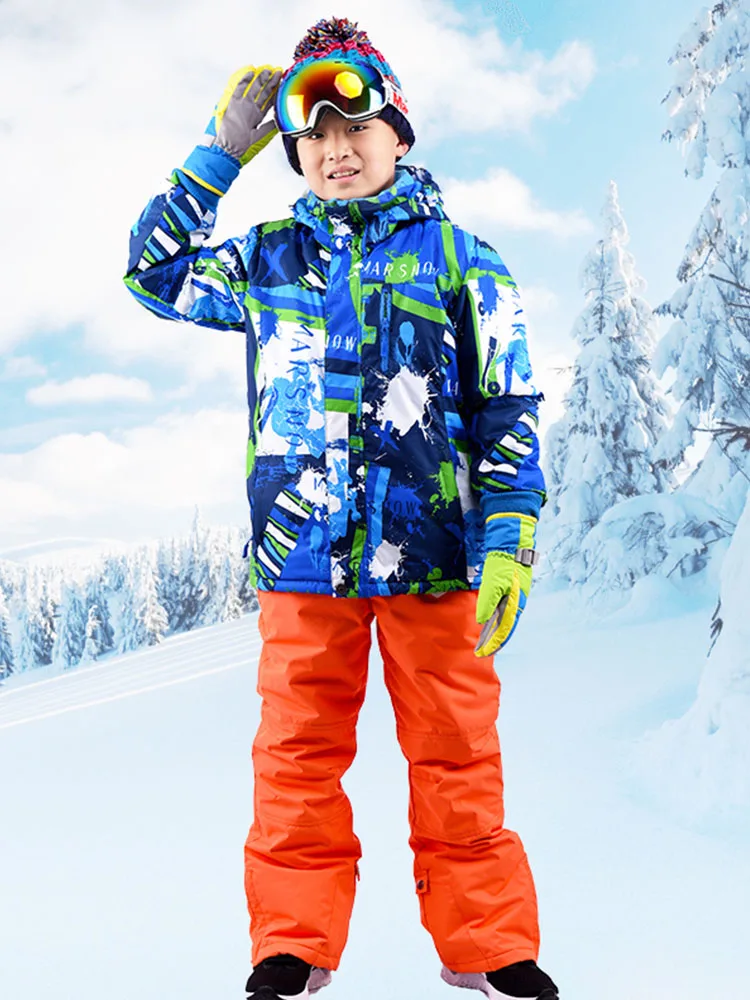 Blue J Orange P Goexplore ORE/лыжный костюм для девочек 110-160, Детский водонепроницаемый ветрозащитный Теплый Зимний комбинезон, Спортивный зимний комплект, костюмы для сноуборда для мальчиков - Цвет: Blue J Orange P