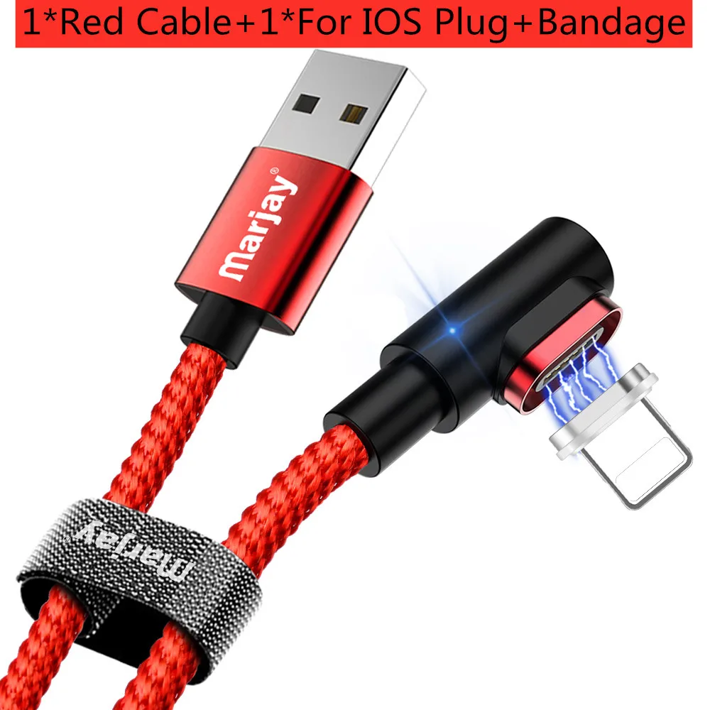 Marjay 1 м 2 м Магнитный USB кабель 90 градусов 3A зарядное устройство для iPhone 7 8 X XR XS MAX IOS Магнит usb зарядный кабель - Цвет: Red For iphone