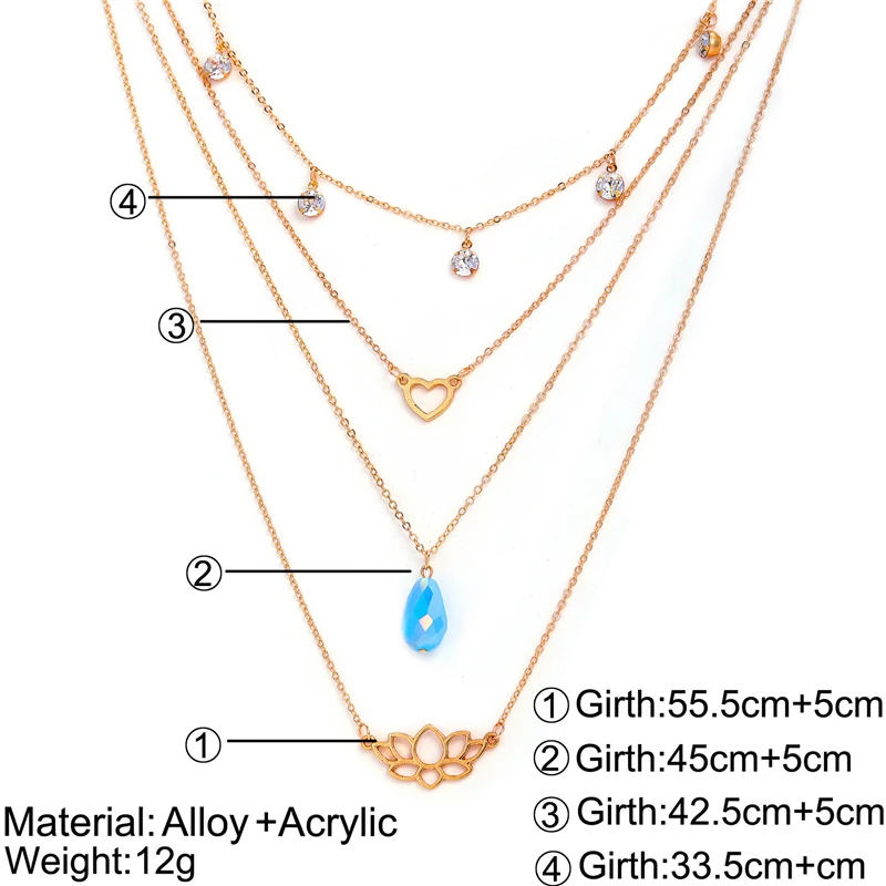 Мода золотой круглый камень многослойное ожерелье с подвеской для женщин