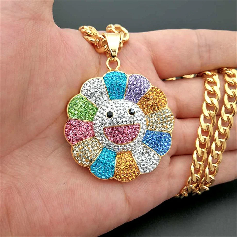 Новая мужская хип-хоп подвеска в виде подсолнуха ожерелье s Iced out bling из нержавеющей стали модные Очаровательные Подвески ожерелье ювелирные изделия Хип-хоп