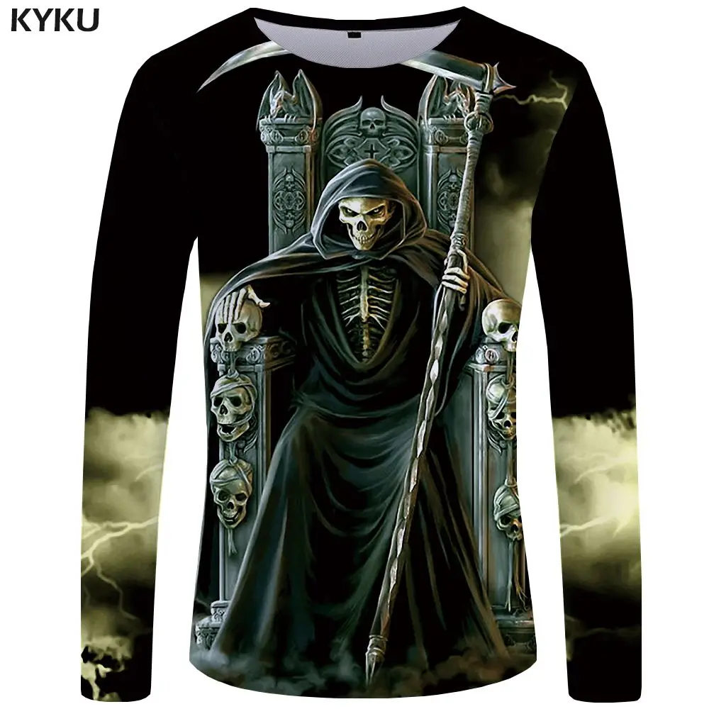 3d t shirt 20 Бренд KYKU, футболка с длинными рукавами и черепом, Мужская футболка с принтом grim Reaper, Готическая 3d футболка, Забавные футболки в стиле панк-рок, Мужская одежда, летние топы - Цвет: 3d t shirt 20