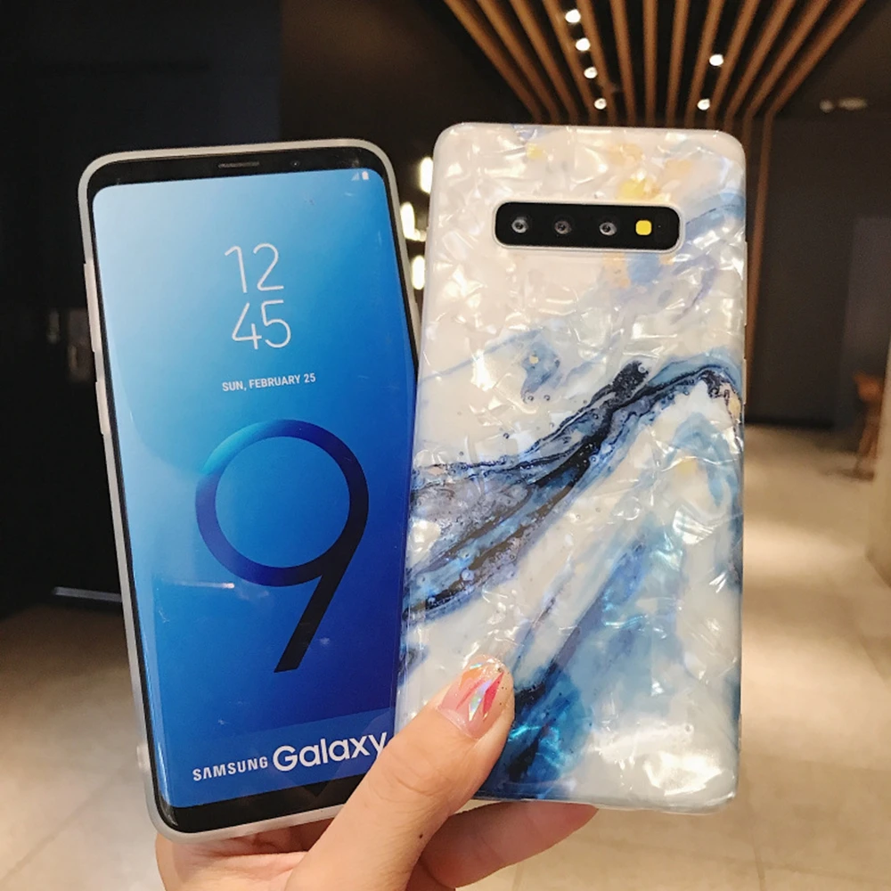 Для samsung S8 S9 чехол с блестящим корпусом мраморный для телефона S10 Plus Мягкий ТПУ