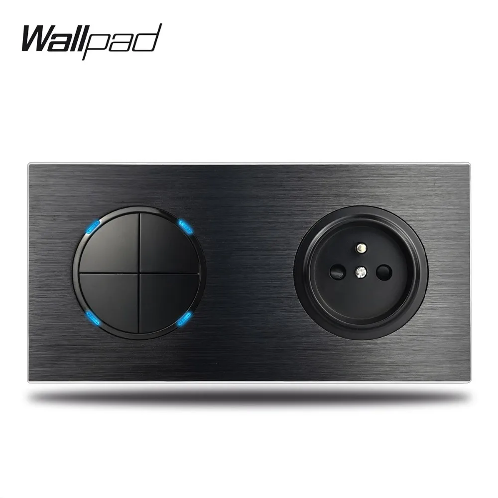 Настенная электрическая розетка Wallpad L6 черная атласная алюминиевая французская