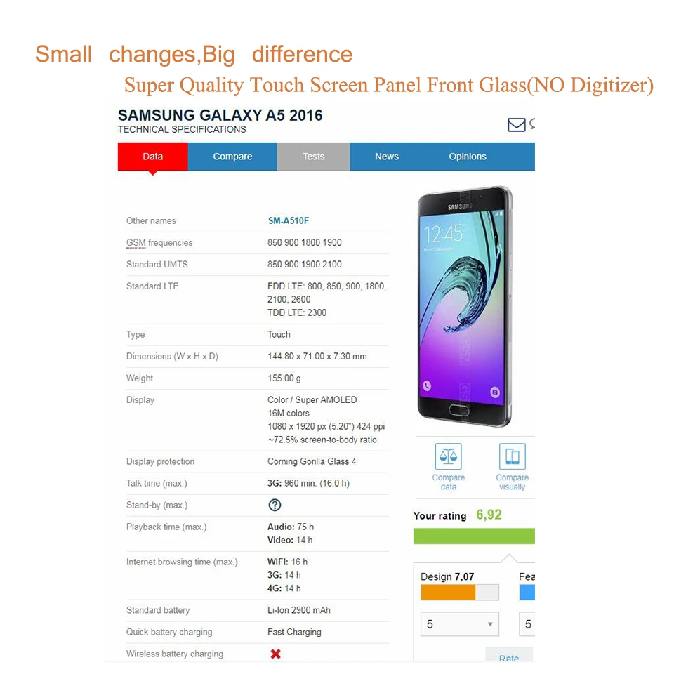 Для Samsung Galaxy A5 2016 A510 SM A510F A510F/DS сенсорный экран передняя стеклянная панель внешнее