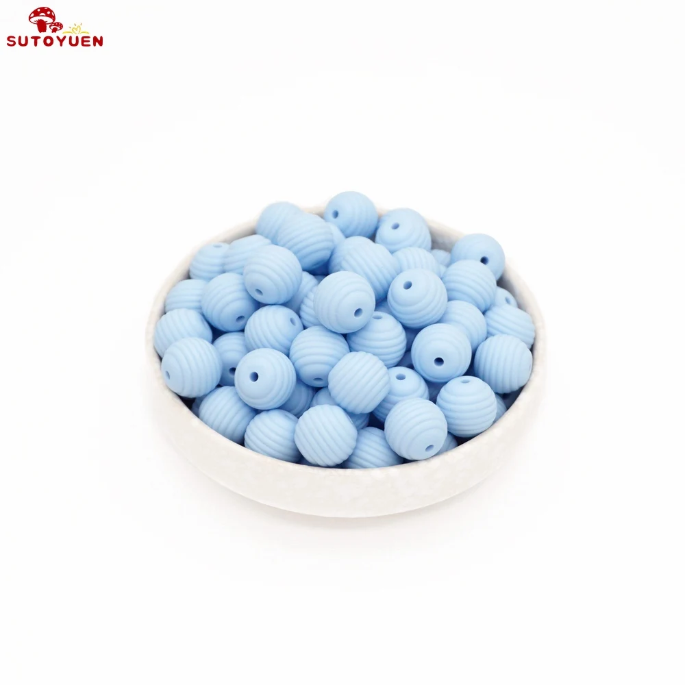 Light blue Sutoyuen, силиконовые бусины, 15 мм, 100 шт, детские круглые спиральные бусины, пищевая форма, сделай сам, прорезыватели для зубов - Цвет: Light blue