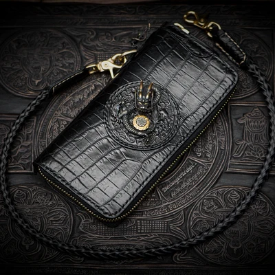 Бумажники ручной работы из черной крокодиловой кожи с китайским драконом