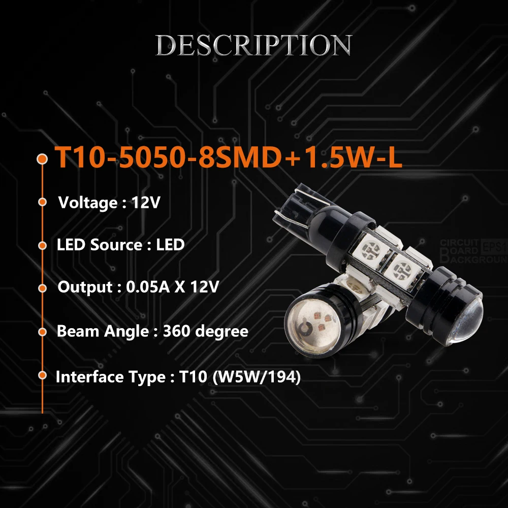 100 шт. белый объектив T10 5050 8 светодиодные лампы SMD W5W 194 168 разрешение на парковку пластина Боковые Сигналы авто лампа для чтения 300LM