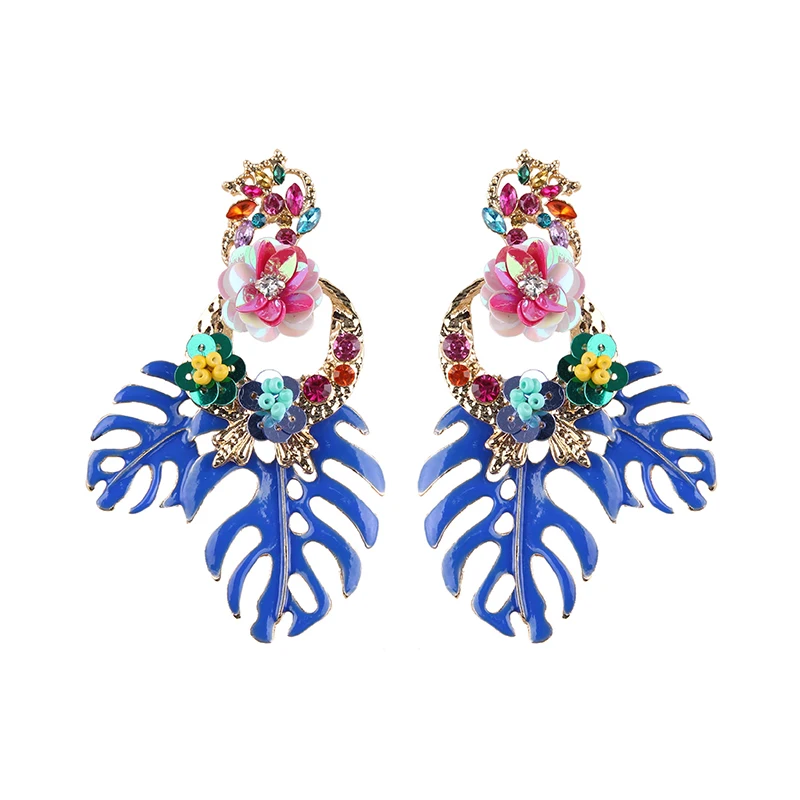 Dvacaman, модные серьги с большим зеленым листом, Boho, ручная работа, цветок, кристалл, висячие серьги, женские свадебные Этнические украшения AB48