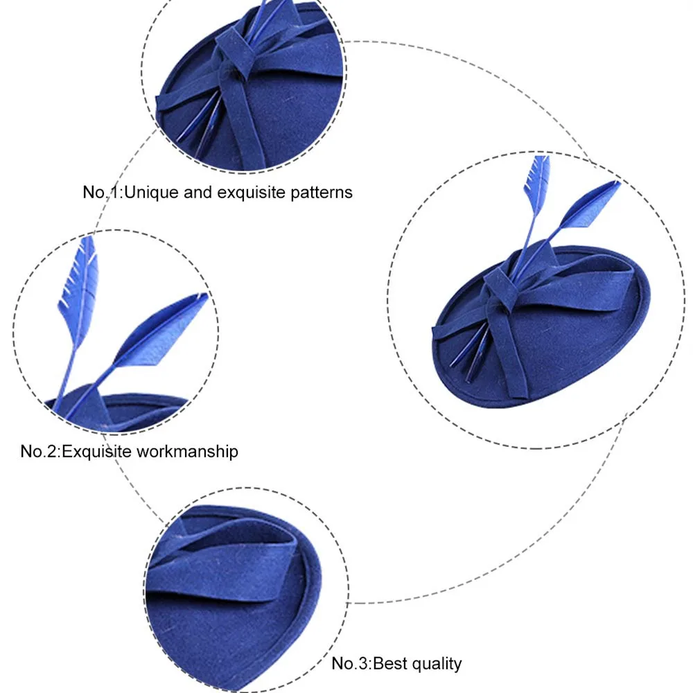 

Fedoras Hat Blue Fascinator For Women Elegant Church Wool Headpiece Wedding Fashion Headwear Lady Party Formal Hair Accessories