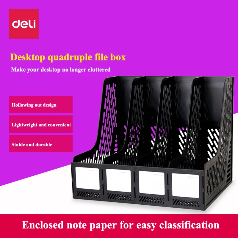 

Deli 9946 plastic Document box 3 and 4 lattices file basket file tray documents management black gray colors optional