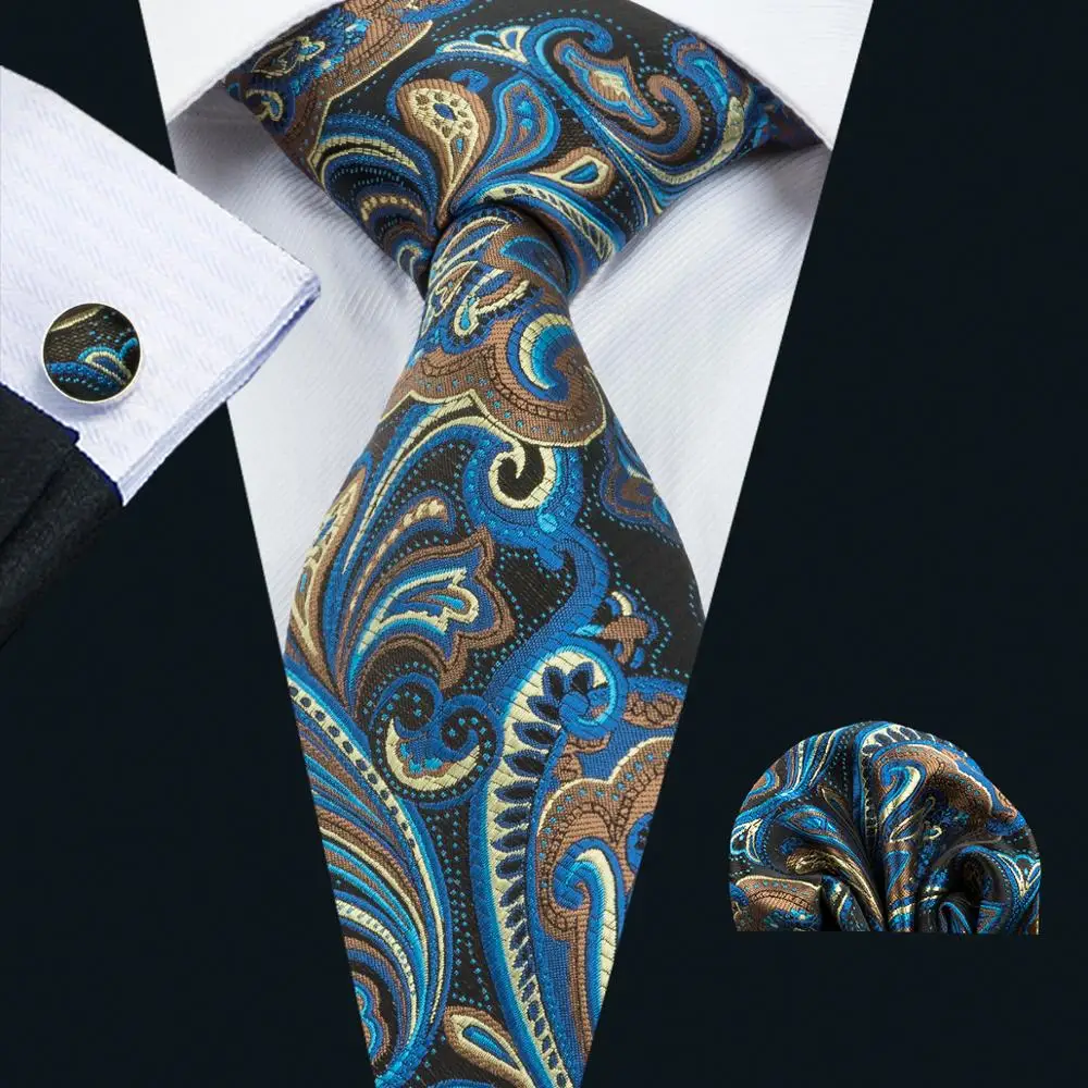

LS-1646 Barry.Wang 2017 New Men`s Tie Set Silk Gravata Floral Necktie Hanky Cufflinks For Wedding Business Party Free Shipping