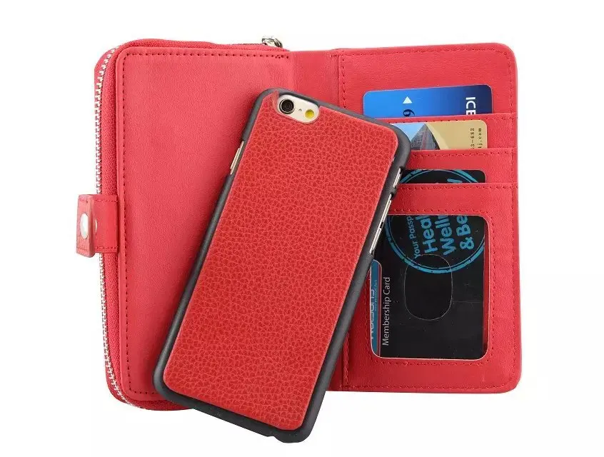 1x Роскошный кожаный чехол на молнии с отделением для кредитных карт iphone 6