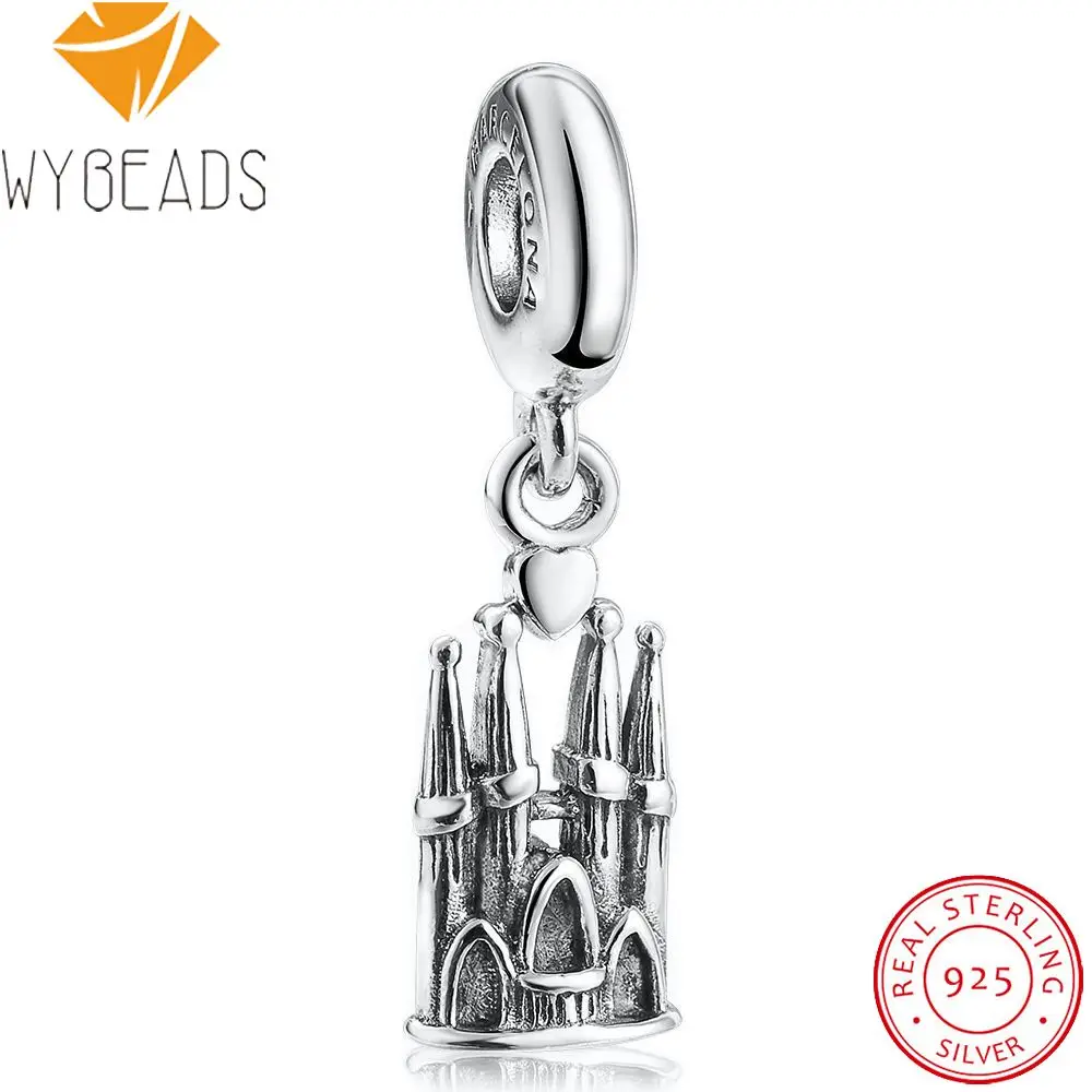 WYBEADS Fine 925 пробы Серебряный Sagrada Familia талисманы Кулон Европейский бисера Fit Браслет