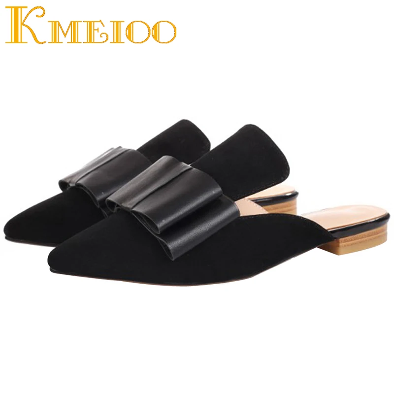 Классические женские мюли Kmeioo с бантом на низком каблуке острым носком сланцы
